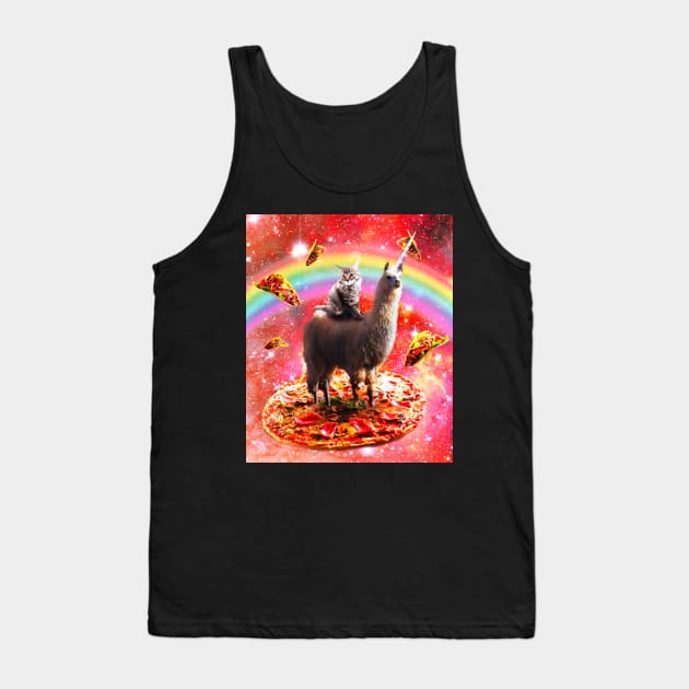 Space Cat Riding Llama Unicorn - Pizza & Taco Tank Top by Random Galaxy